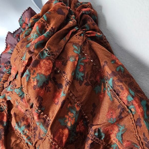 Ivy City Co Prairie Milkmaid Boho Tiered Midi Dress Fall Floral Size Large Emily - Picture 10 of 12